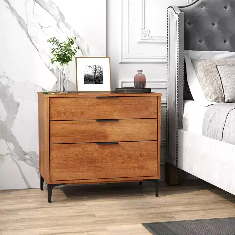 Commode à 3 tiroirs Costway avec pieds de support en métal et kit anti-basculement pour chambre à coucher, couleur cerisier