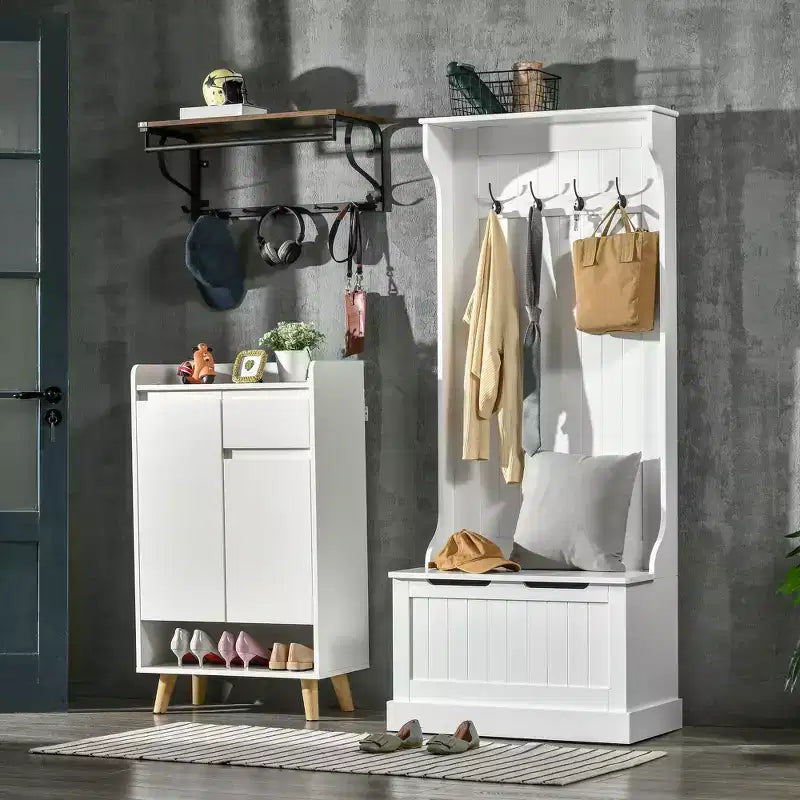 Meuble d'entrée avec porte-manteau et banc, banc de vestiaire avec rangement et patères