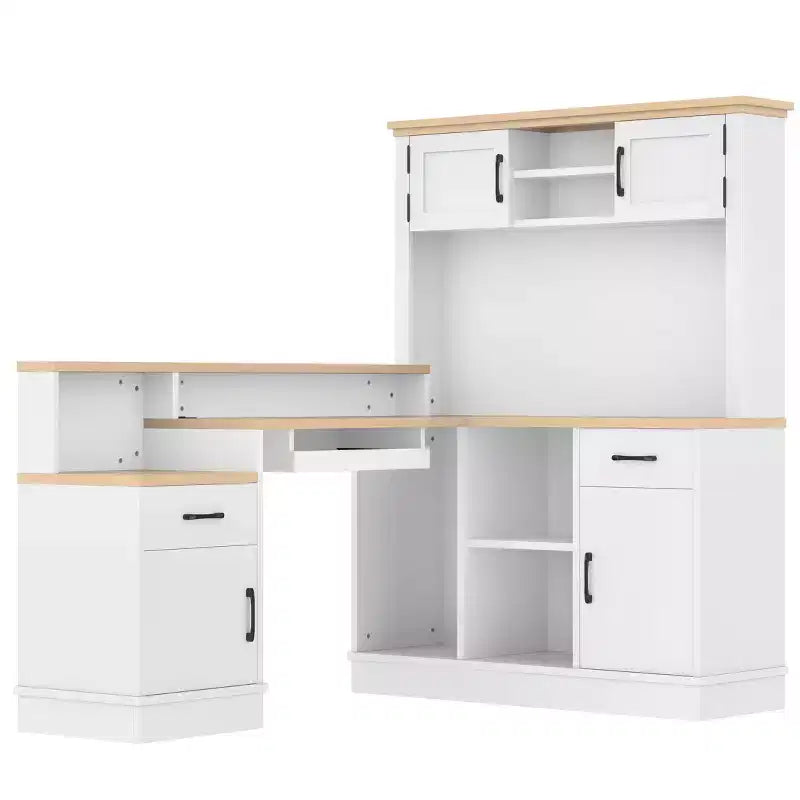 Bureau de jeu en L Bellemave avec prise, tiroirs, étagère, bureau d'étude en L pour coin