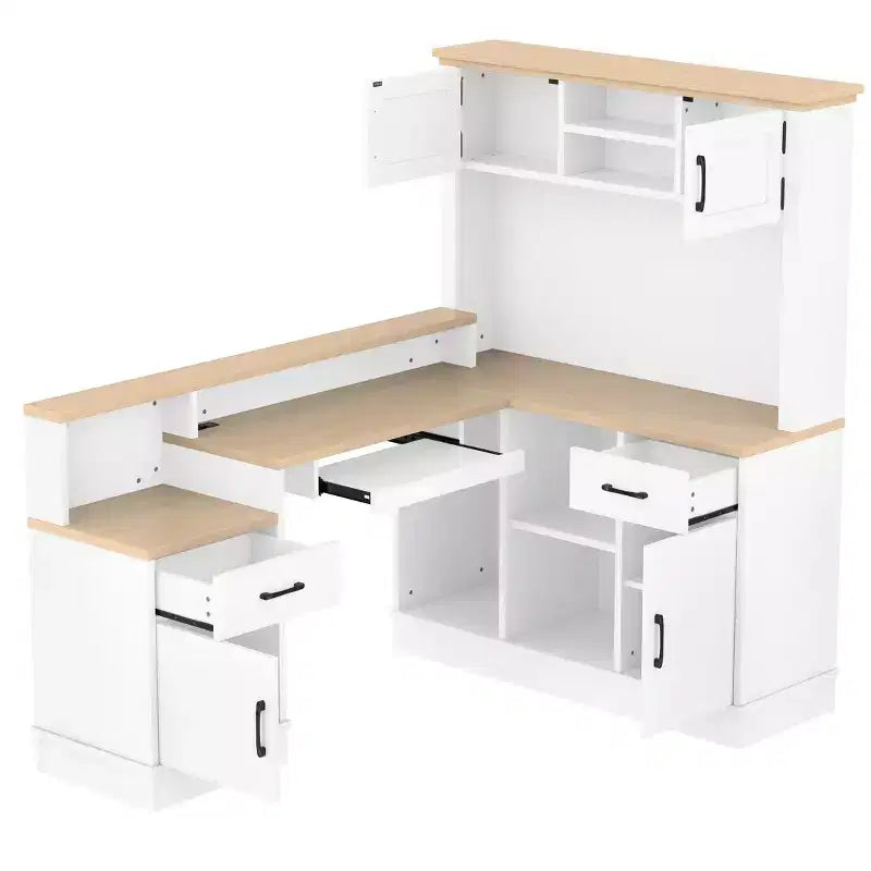 Bureau de jeu en L Bellemave avec prise, tiroirs, étagère, bureau d'étude en L pour coin