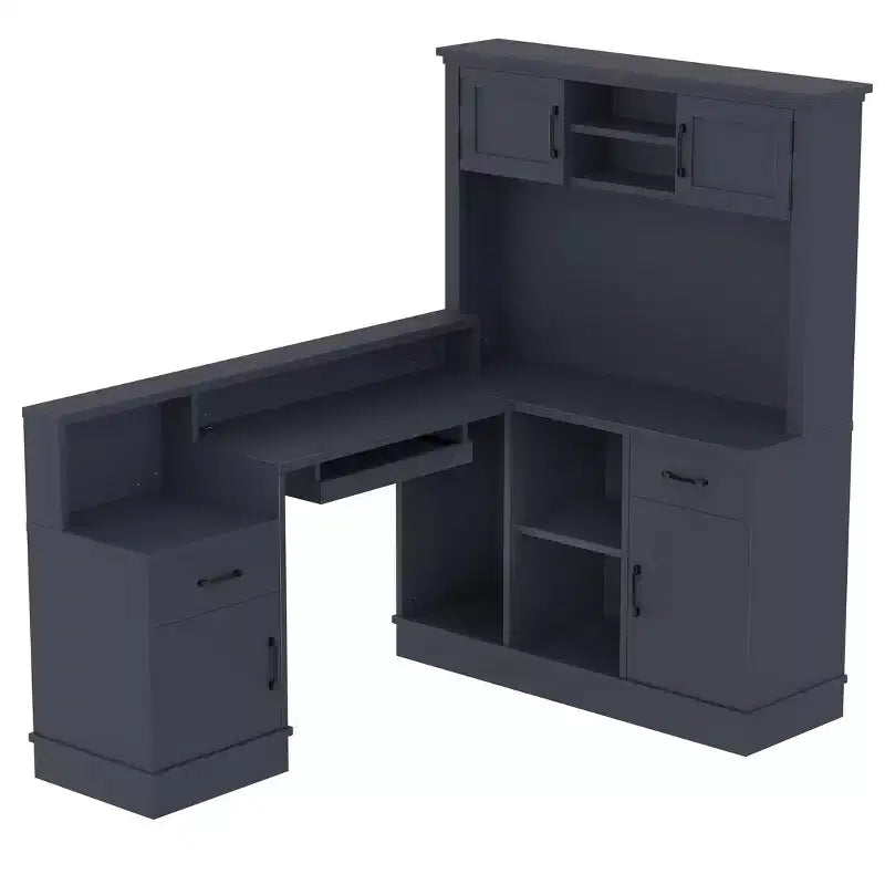 Bureau de jeu en L Bellemave avec prise, tiroirs, étagère, bureau d'étude en L pour coin