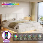Cadre de lit plateforme rembourré Queen/King Size Lit flottant avec lumière et tête de lit, blanc - ModernLuxe