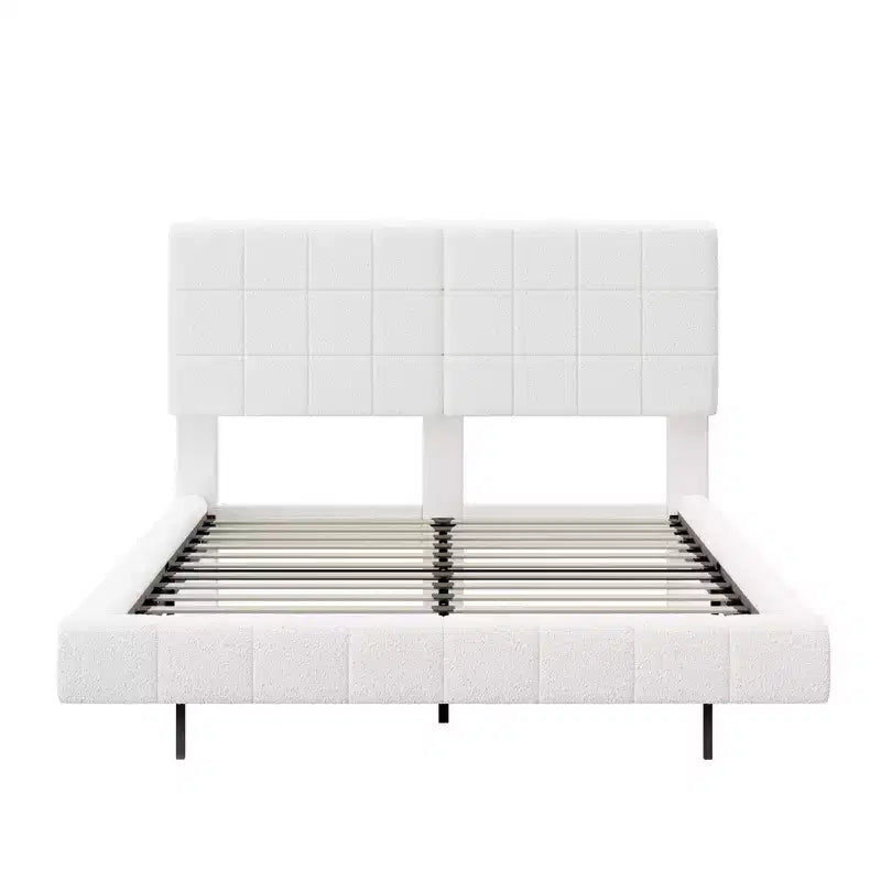 Cadre de lit plateforme rembourré Queen/King Size Lit flottant avec lumière et tête de lit, blanc - ModernLuxe