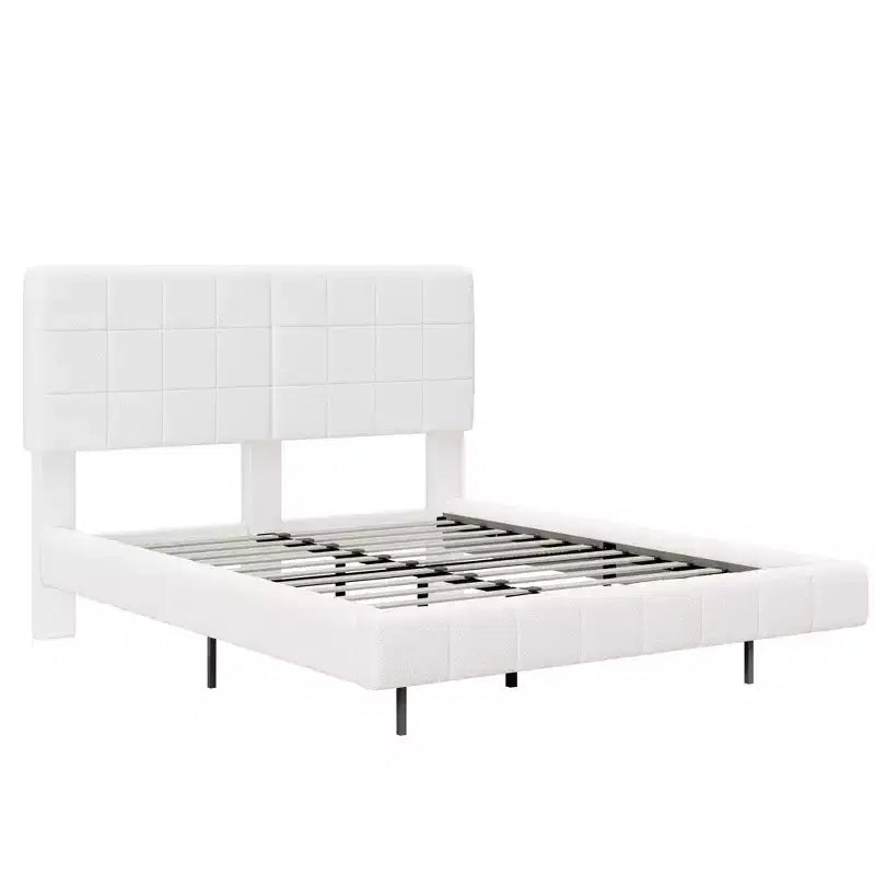 Cadre de lit plateforme rembourré Queen/King Size Lit flottant avec lumière et tête de lit, blanc - ModernLuxe