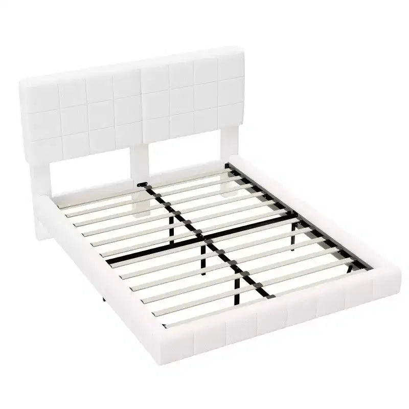 Cadre de lit plateforme rembourré Queen/King Size Lit flottant avec lumière et tête de lit, blanc - ModernLuxe