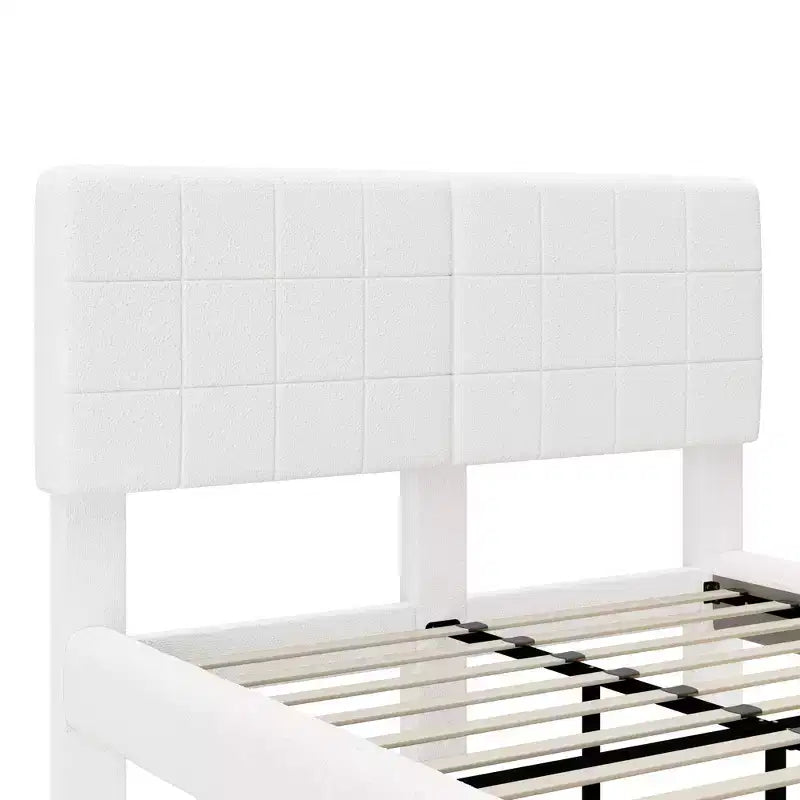 Cadre de lit plateforme rembourré Queen/King Size Lit flottant avec lumière et tête de lit, blanc - ModernLuxe