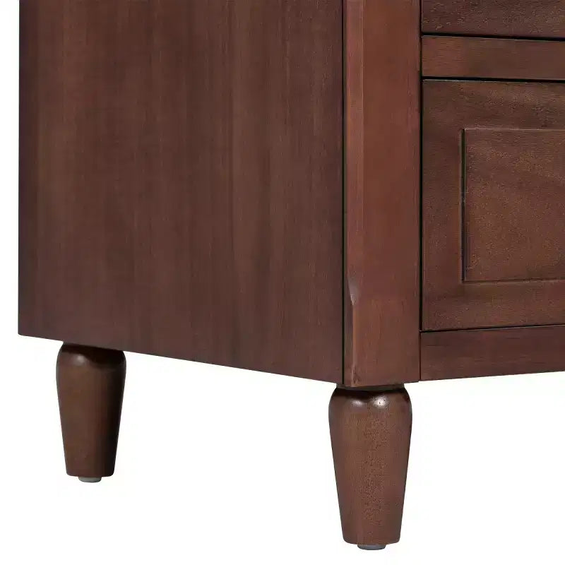 Table de chevet moderne à 3 tiroirs, meuble élégant avec poignées métalliques et pieds en bois d'hévéa - Panipeachy
