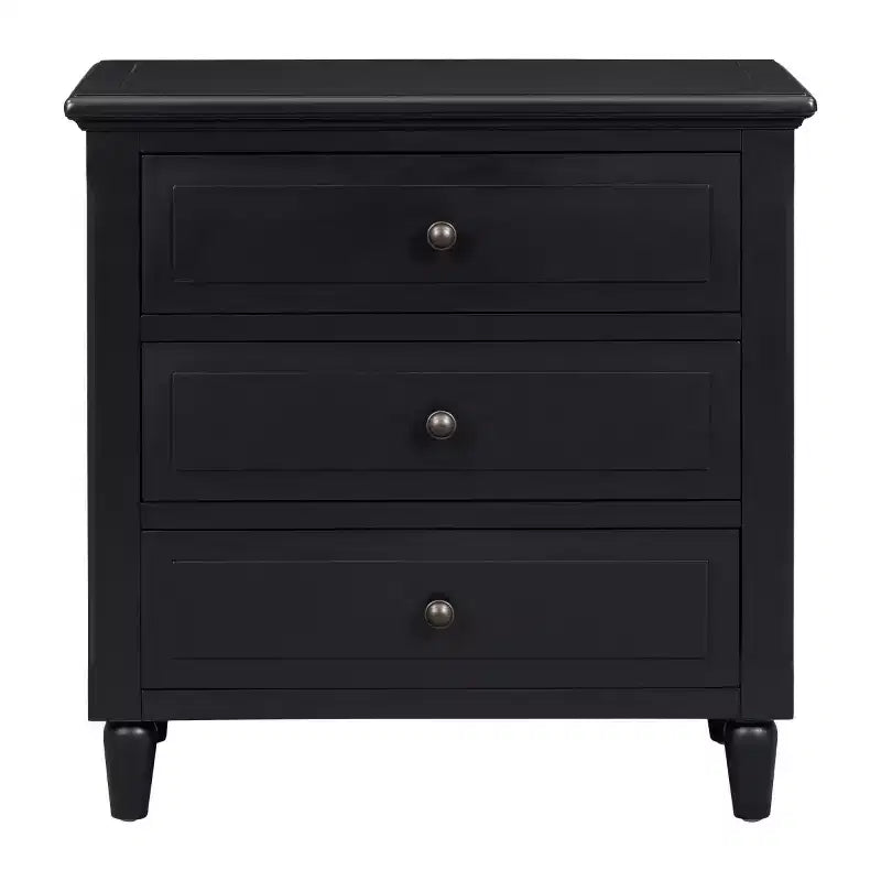 Table de chevet moderne à 3 tiroirs, meuble élégant avec poignées métalliques et pieds en bois d'hévéa - Panipeachy