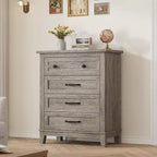 Table de chevet de chambre à 4 tiroirs, commode verticale de 88,4 cm avec grand espace de rangement, coffre de rangement en bois autoportant pour salon et salle à manger