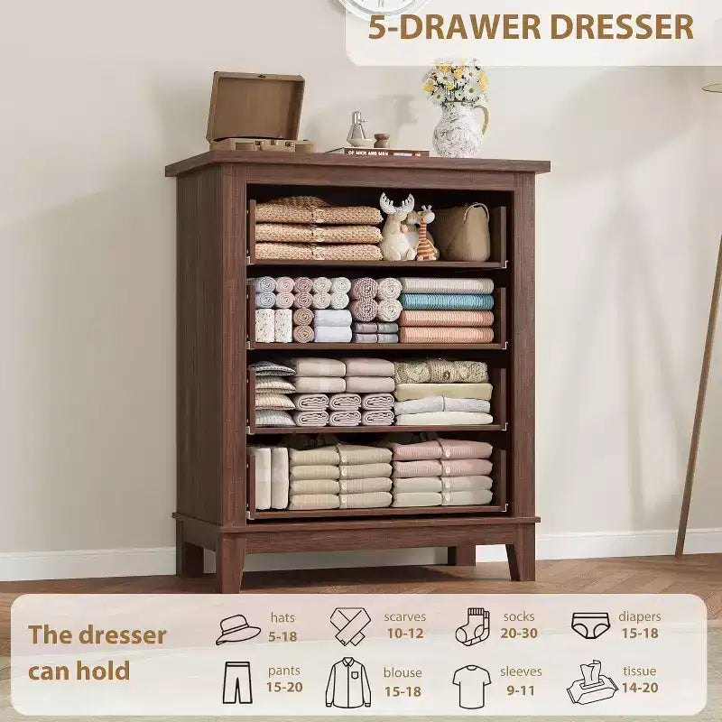 Table de chevet de chambre à 4 tiroirs, commode verticale de 88,4 cm avec grand espace de rangement, coffre de rangement en bois autoportant pour salon et salle à manger