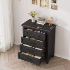 Table de chevet de chambre à 4 tiroirs, commode verticale de 88,4 cm avec grand espace de rangement, coffre de rangement en bois autoportant pour salon et salle à manger