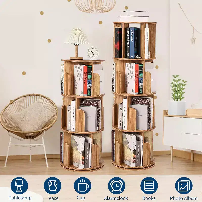Bibliothèque tournante Acekool à 4 niveaux, étagère d'angle rotative à 360° en bois pour petits espaces, tour de présentation pivotante pour chambre, salon