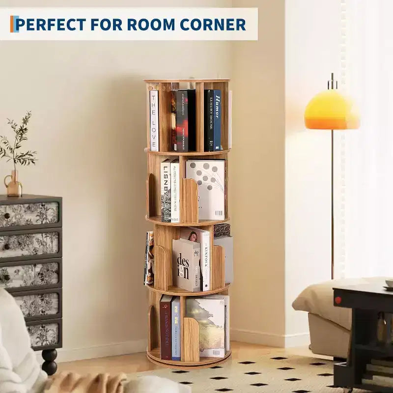 Bibliothèque tournante Acekool à 4 niveaux, étagère d'angle rotative à 360° en bois pour petits espaces, tour de présentation pivotante pour chambre, salon