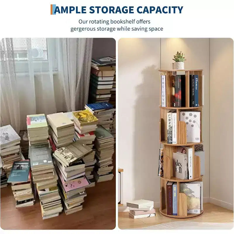 Bibliothèque tournante Acekool à 4 niveaux, étagère d'angle rotative à 360° en bois pour petits espaces, tour de présentation pivotante pour chambre, salon