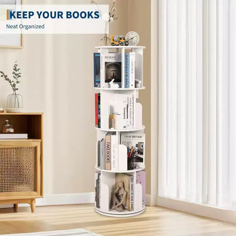 Bibliothèque tournante Acekool à 4 niveaux, étagère d'angle rotative à 360° en bois pour petits espaces, tour de présentation pivotante pour chambre, salon