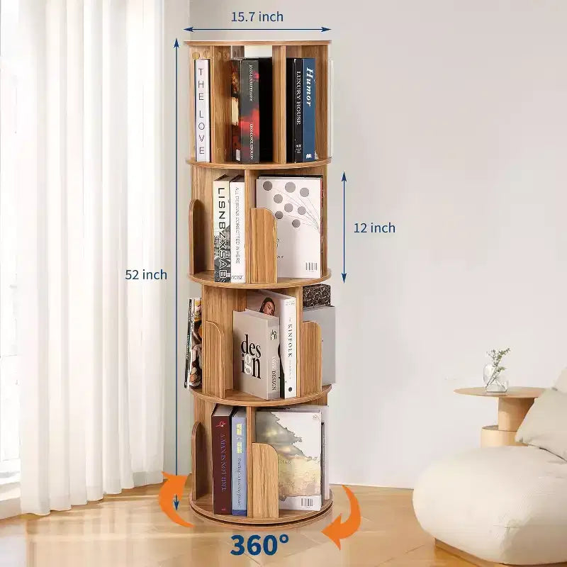 Bibliothèque tournante Acekool à 4 niveaux, étagère d'angle rotative à 360° en bois pour petits espaces, tour de présentation pivotante pour chambre, salon