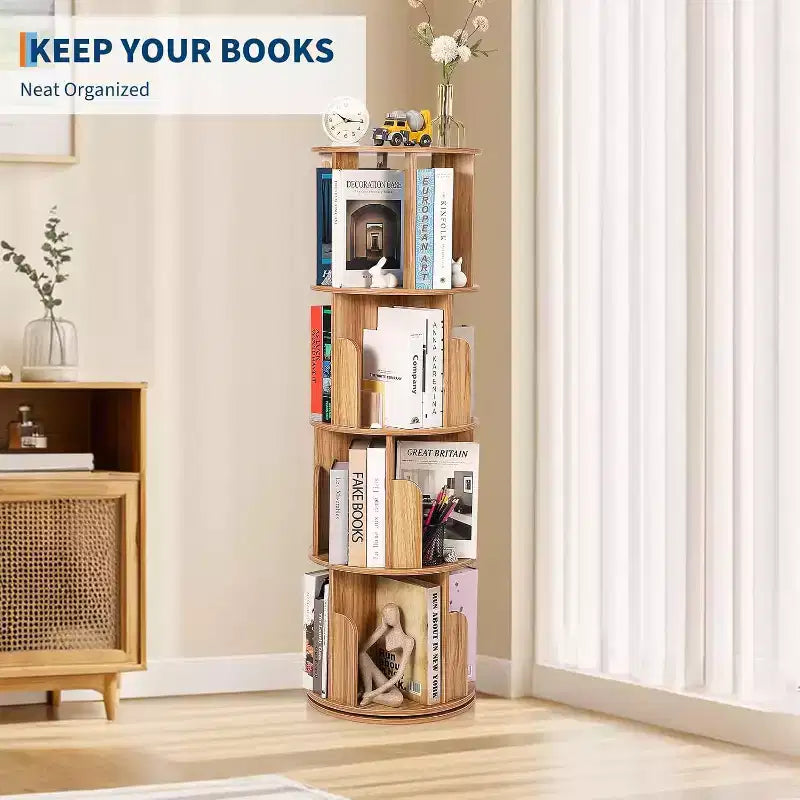 Bibliothèque tournante Acekool à 4 niveaux, étagère d'angle rotative à 360° en bois pour petits espaces, tour de présentation pivotante pour chambre, salon