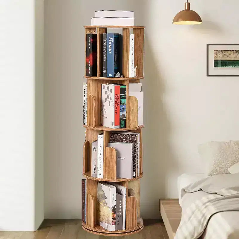 Bibliothèque tournante Acekool à 4 niveaux, étagère d'angle rotative à 360° en bois pour petits espaces, tour de présentation pivotante pour chambre, salon