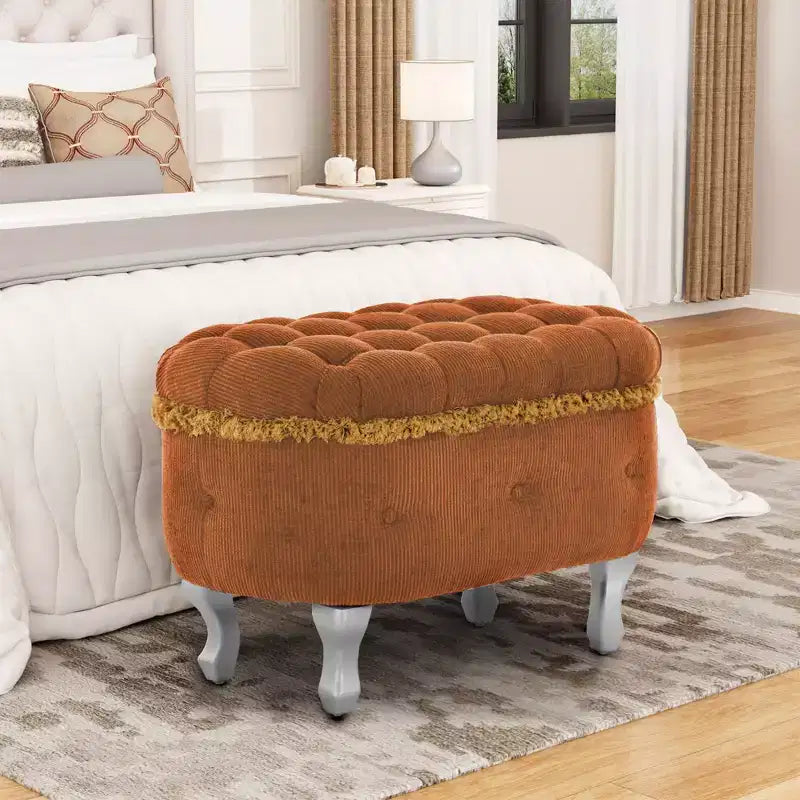 Banc de rangement Okak moderne en velours côtelé capitonné avec compartiment caché, tabouret ottoman rembourré pour chambre à coucher, entrée