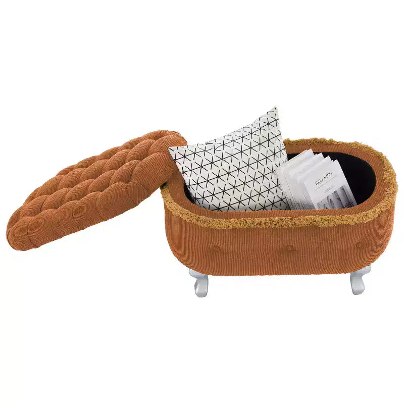 Banc de rangement Okak moderne en velours côtelé capitonné avec compartiment caché, tabouret ottoman rembourré pour chambre à coucher, entrée