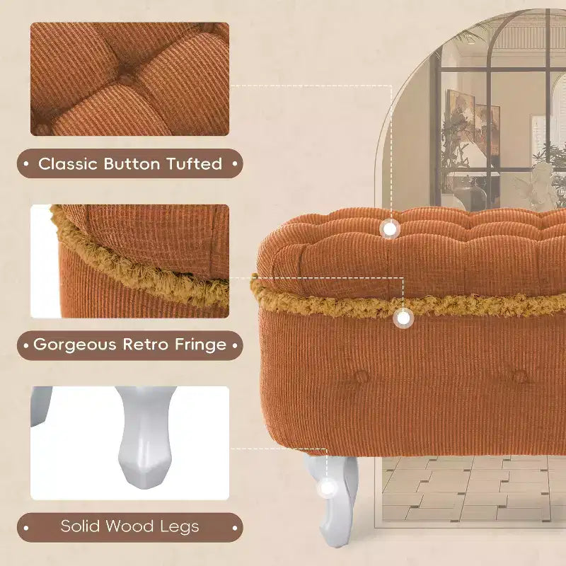 Banc de rangement Okak moderne en velours côtelé capitonné avec compartiment caché, tabouret ottoman rembourré pour chambre à coucher, entrée