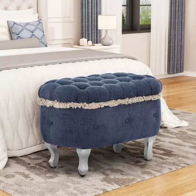 Banc de rangement Okak moderne en velours côtelé capitonné avec compartiment caché, tabouret ottoman rembourré pour chambre à coucher, entrée