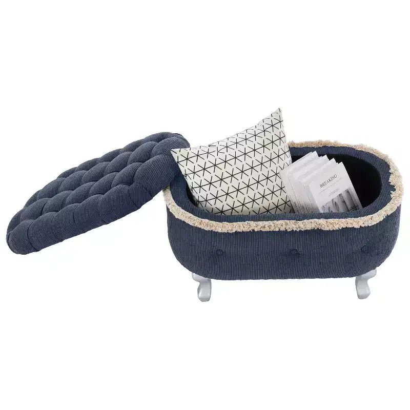 Banc de rangement Okak moderne en velours côtelé capitonné avec compartiment caché, tabouret ottoman rembourré pour chambre à coucher, entrée