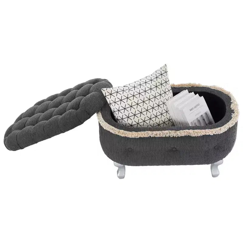 Banc de rangement Okak moderne en velours côtelé capitonné avec compartiment caché, tabouret ottoman rembourré pour chambre à coucher, entrée