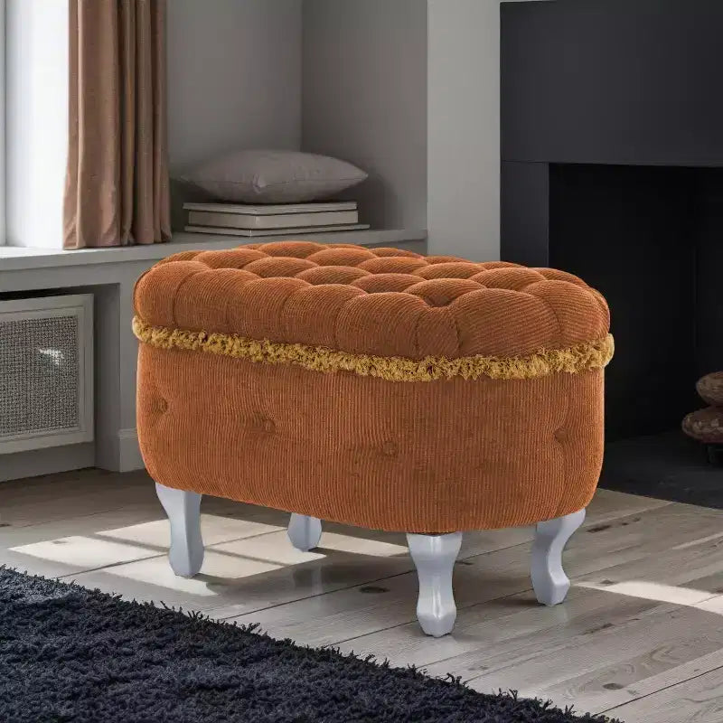 Banc de rangement Okak moderne en velours côtelé capitonné avec compartiment caché, tabouret ottoman rembourré pour chambre à coucher, entrée