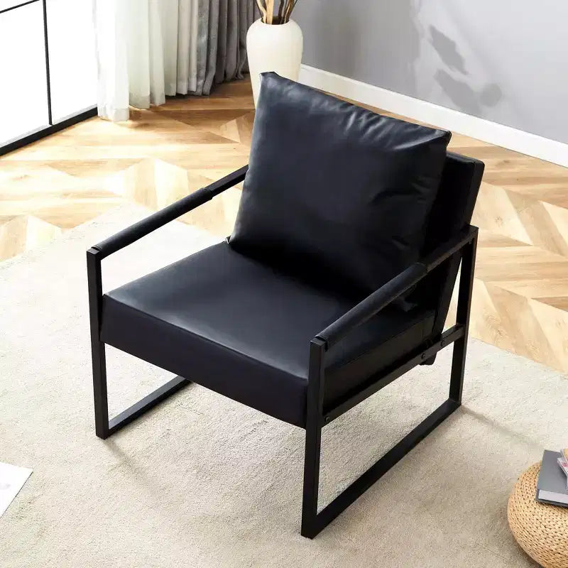 Fauteuil de salon classique TUYOHW en cuir PU, fauteuil capitonné avec cadre en métal noir, fauteuil d'appoint ergonomique moderne pour salon, bureau