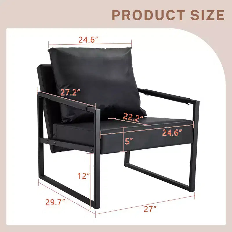 Fauteuil de salon classique TUYOHW en cuir PU, fauteuil capitonné avec cadre en métal noir, fauteuil d'appoint ergonomique moderne pour salon, bureau