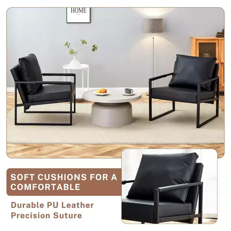 Fauteuil de salon classique TUYOHW en cuir PU, fauteuil capitonné avec cadre en métal noir, fauteuil d'appoint ergonomique moderne pour salon, bureau
