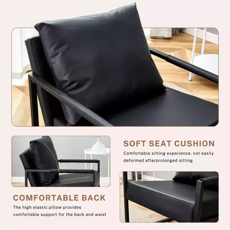 Fauteuil de salon classique TUYOHW en cuir PU, fauteuil capitonné avec cadre en métal noir, fauteuil d'appoint ergonomique moderne pour salon, bureau