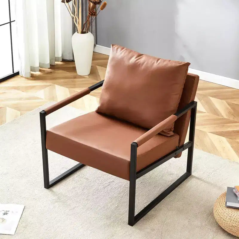 Fauteuil de salon classique TUYOHW en cuir PU, fauteuil capitonné avec cadre en métal noir, fauteuil d'appoint ergonomique moderne pour salon, bureau