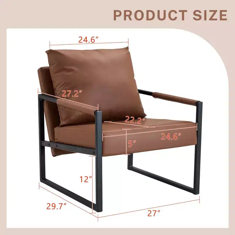 Fauteuil de salon classique TUYOHW en cuir PU, fauteuil capitonné avec cadre en métal noir, fauteuil d'appoint ergonomique moderne pour salon, bureau