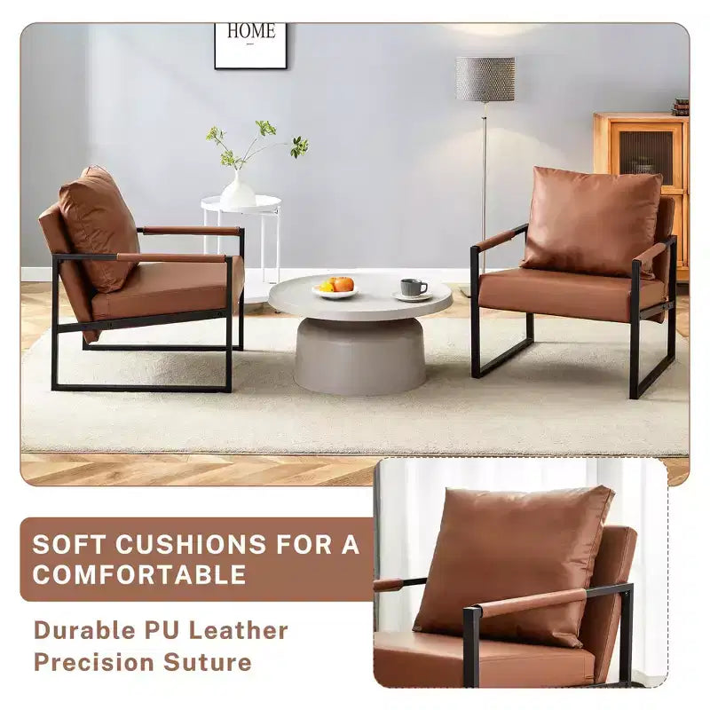 Fauteuil de salon classique TUYOHW en cuir PU, fauteuil capitonné avec cadre en métal noir, fauteuil d'appoint ergonomique moderne pour salon, bureau