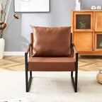 Fauteuil de salon classique TUYOHW en cuir PU, fauteuil capitonné avec cadre en métal noir, fauteuil d'appoint ergonomique moderne pour salon, bureau