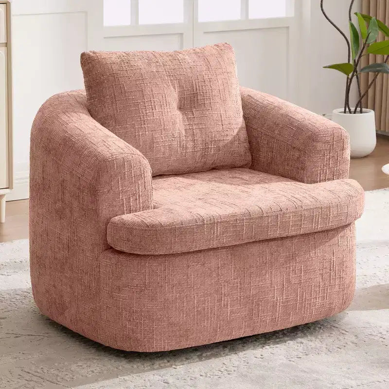 Fauteuil de salon TUYOHW, fauteuil pivotant en forme de baril avec coussin à double couche, capacité de 113 kg, fauteuil d'appoint rond en chenille de 93 cm pour salon, bureau