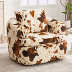Fauteuil de salon TUYOHW, fauteuil pivotant en forme de baril avec coussin à double couche, capacité de 113 kg, fauteuil d'appoint rond en chenille de 93 cm pour salon, bureau