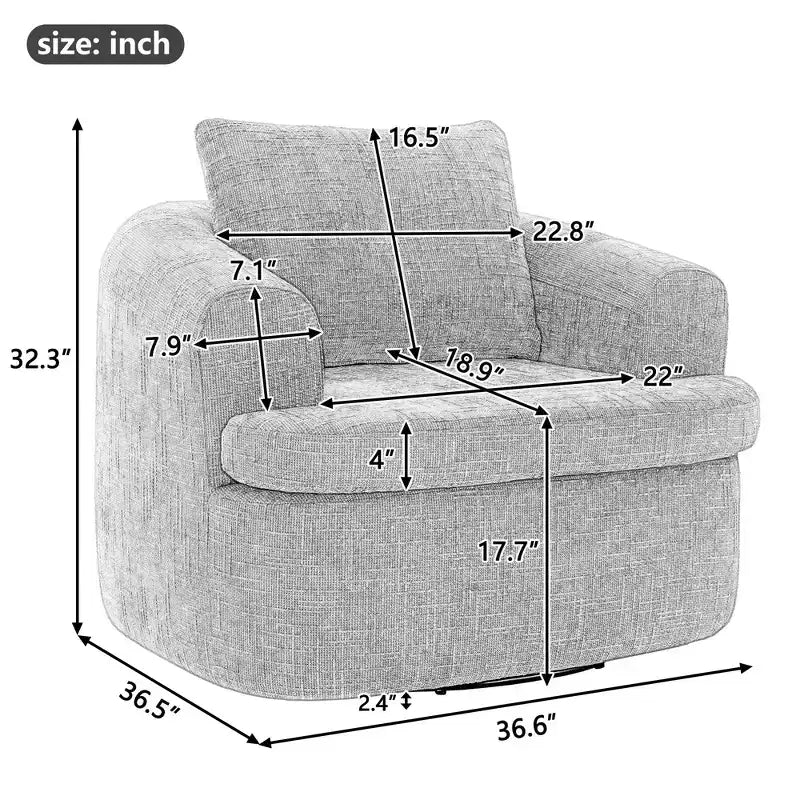 Fauteuil de salon TUYOHW, fauteuil pivotant en forme de baril avec coussin à double couche, capacité de 113 kg, fauteuil d'appoint rond en chenille de 93 cm pour salon, bureau