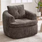Fauteuil de salon TUYOHW, fauteuil pivotant en forme de baril avec coussin à double couche, capacité de 113 kg, fauteuil d'appoint rond en chenille de 93 cm pour salon, bureau