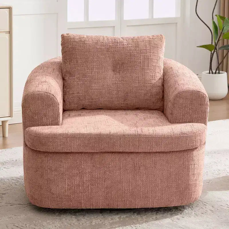 Fauteuil de salon TUYOHW, fauteuil pivotant en forme de baril avec coussin à double couche, capacité de 113 kg, fauteuil d'appoint rond en chenille de 93 cm pour salon, bureau