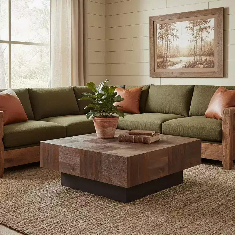 Table basse bloc carré en bois massif marron et noir 40 po