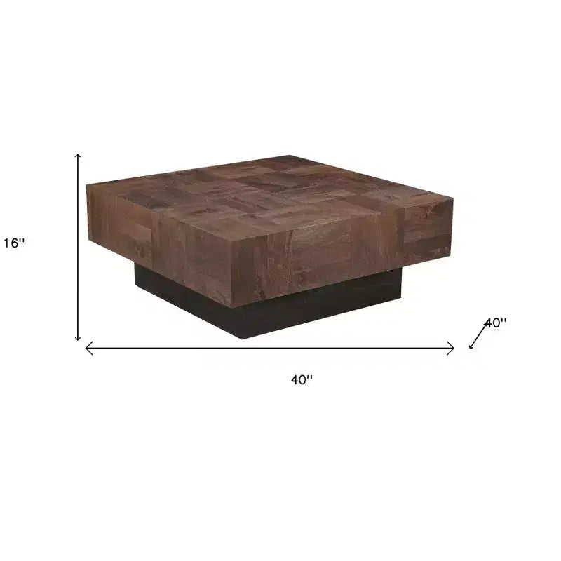 Table basse bloc carré en bois massif marron et noir 40 po