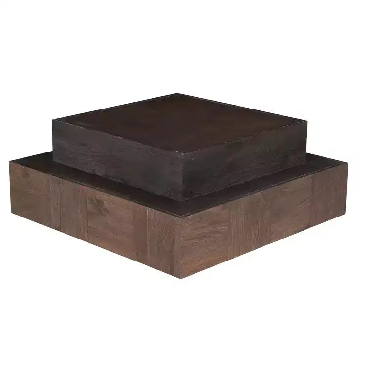 Table basse bloc carré en bois massif marron et noir 40 po
