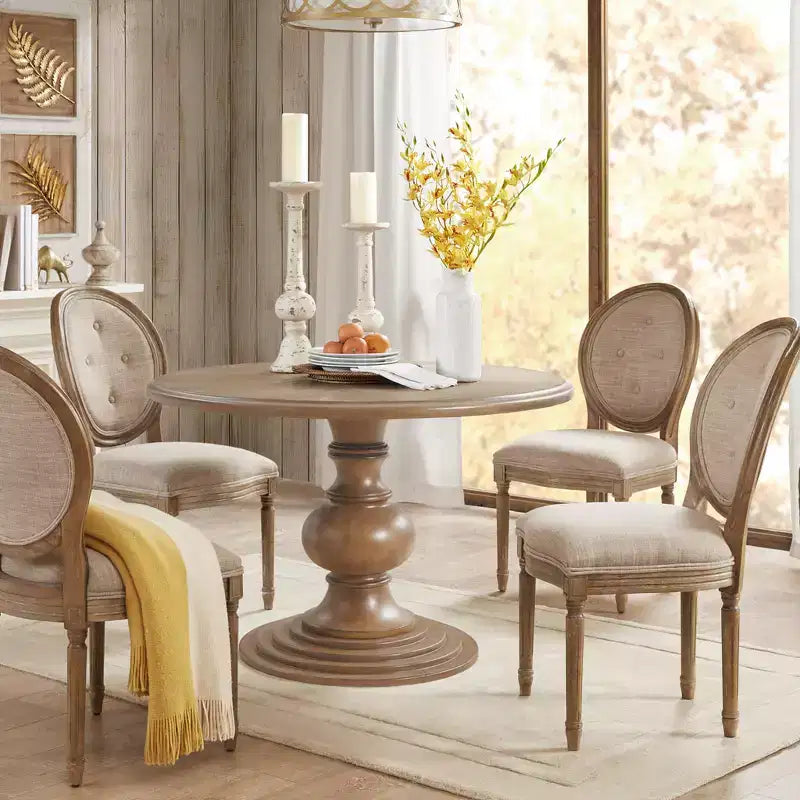 Table à manger ronde en bois GDFStudio Barron Farmhouse de 46 po avec plateau en placage de diamant