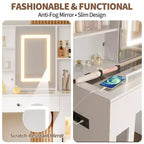 Grande coiffeuse avec miroir coulissant, table de maquillage avec tiroirs de rangement, étagères, armoires, station de beauté en MDF, montage facile