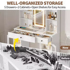 Grande coiffeuse avec miroir coulissant, table de maquillage avec tiroirs de rangement, étagères, armoires, station de beauté en MDF, montage facile