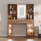 Large Vanity Desk with Sliding Mirror , Makeup Dressing Table with Storage Drawers, Shelves, Cabinets, MDF Beauty Station, Easy Assembly