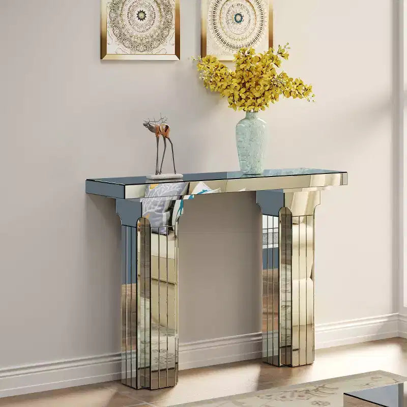 Table console miroir de 43 po, table d'entrée et table de derrière de canapé, table de canapé rectangulaire moderne pour salon ou couloir-Panipeachy